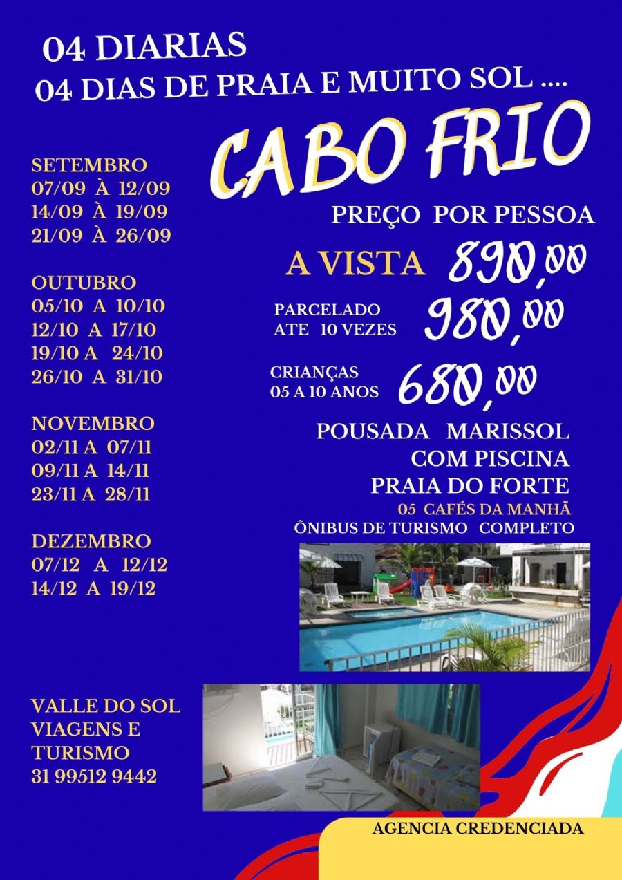 CABO FRIO  - BAIXA TEMPORADA  - DOMINGO A SEXTA - 5 DIAS DE PRAIA 